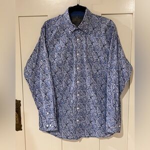 Panhandle Tuf Cooper Performance Button Down Blue Paisley Men's Shirt Medium